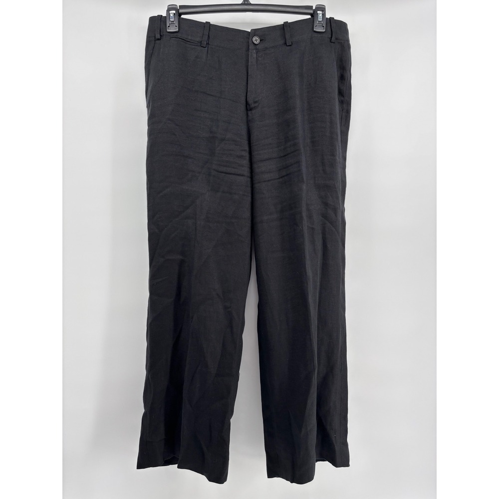 Lauren Ralph Lauren Women's Sz 14 Sanderson Black Linen Wide Leg Trousers Pants
